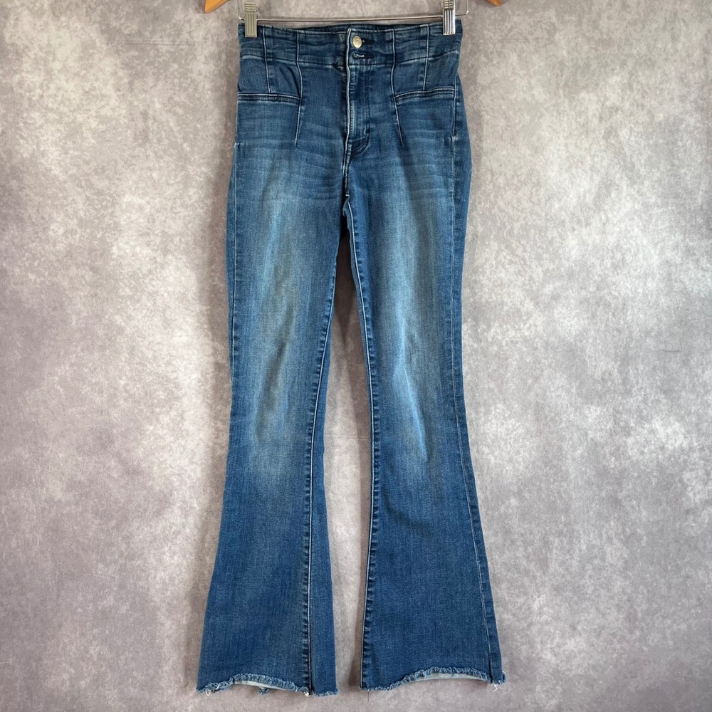 Lucky Brand Flare Jeans Womens 2/26R Blue High Rise Raw Hem Seam Front Hippie